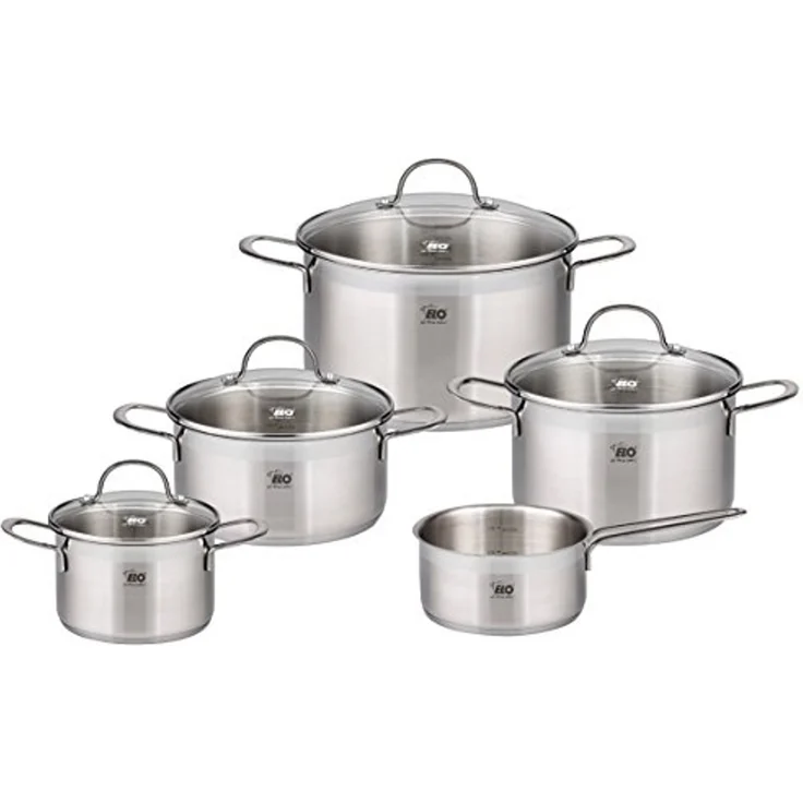 Elo Topf-Set Top Collection, Edelstahl 18/10 (Set, 9-tlg, je 1 Fleischtopf 16/20/24 cm, Bratentopf 20 cm, Stielkasserolle 16 cm), Induktion – Bild 1