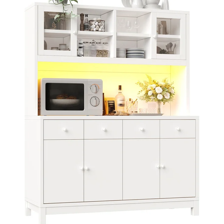 Hochbuffetschrank 140 x 38,5 x 180 cm mit Glastüren, 4 Schubladen und RGB-LED – MDF in Weiß – Bild 7