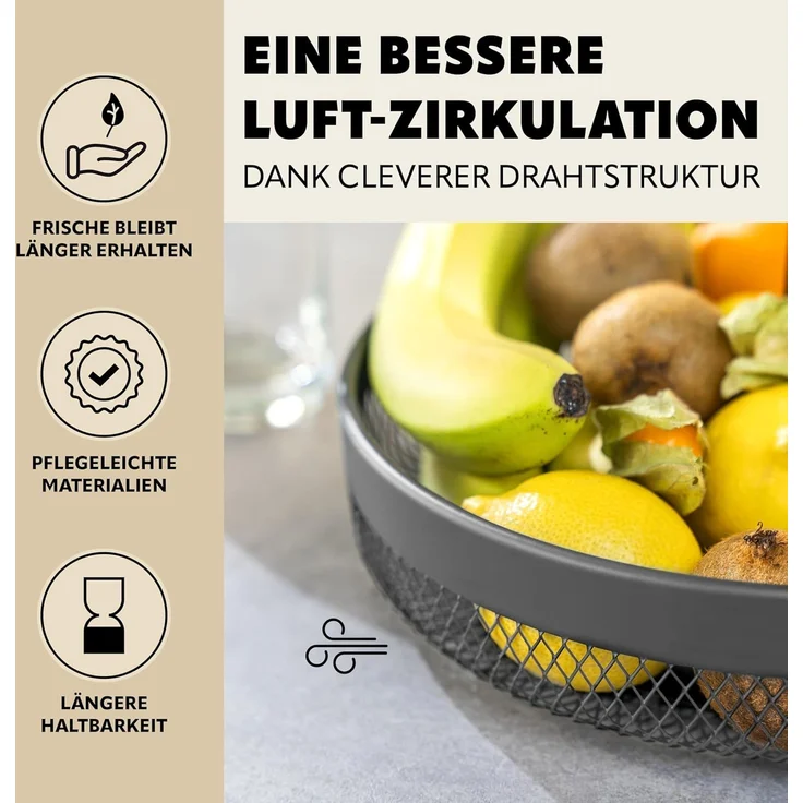 eluno Obstschale 2-stöckige runde Obstetagere / Brotkorb, Obstkorb aus Metall – Bild 4