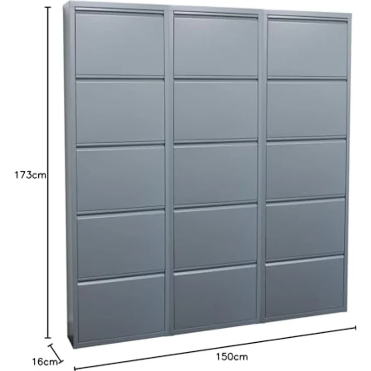 ebuy24 Pisa Schuhkipper, Grau, Holzwerkstoff, 15 Klappen, 150x173x16 cm, Schuhaufbewahrung für Garderobe – Bild 3
