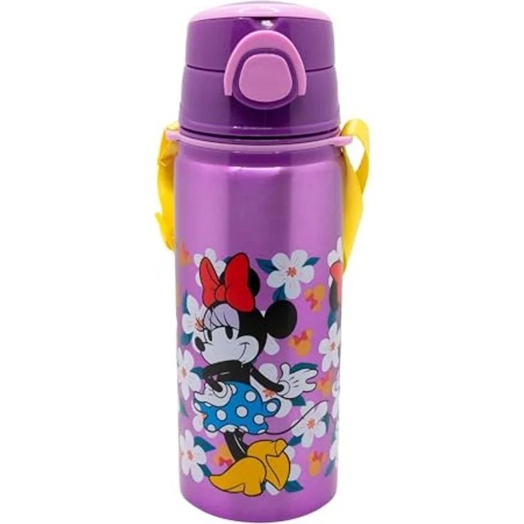 Disney Minnie Mouse Trinkflasche Aluminium Trinkflasche 730 ml mit Strohhalm & Tragegurt – Bild 1