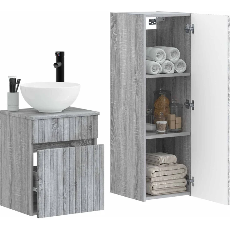 vidaXL Badezimmerschrank-Set 2 stk. Grau Sonoma 33 x 34,5 x 100 cm 3406139 – Bild 3