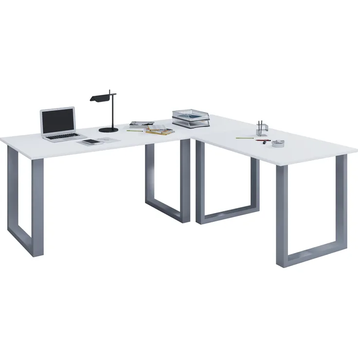 VCM Schreibtisch Lona 916373 Silber / Weiß H. 76 x B. 220 x T. 160 cm