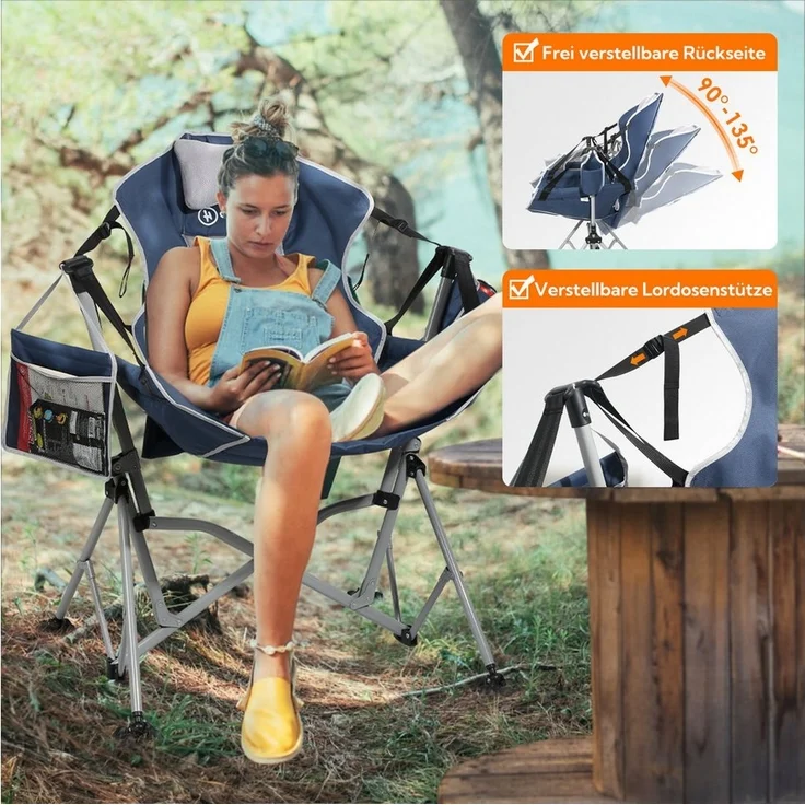 HOMECALL Campingstuhl Stühleschaukelstuhl outdoor Klappstuhl Faltbare Hängestuhl (Biz 180 KG, mit verstellbarer Rückenlehne, Lordosenstütze und Kopfstütze) – Bild 2