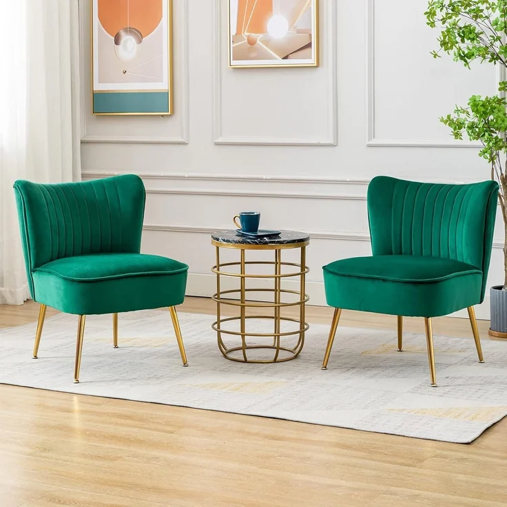 Sessel Loungesessel Ohrensessel Samt Metallbeine Grün – Bild 6