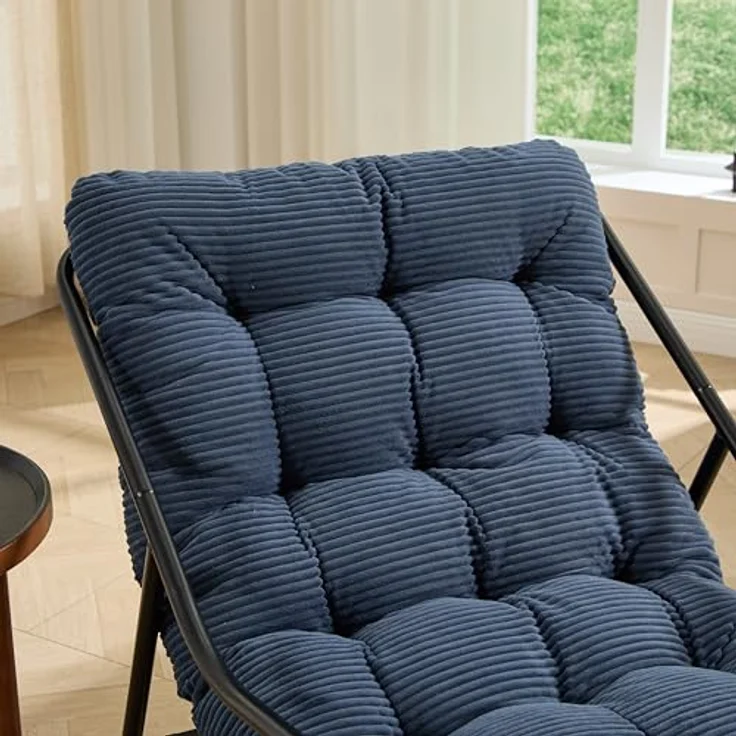 Ball & Cast Schaukelstuhl für Drinnen & Draußen, Rocking Chair mit Gepolstertem Kissen und Fußstütze, Balkonsessel für Wohnzimmer, Garten & Terrasse, Marineblau – Bild 8