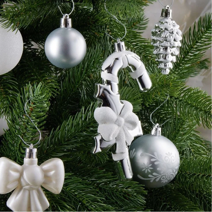 BRUBAKER Weihnachtsbaumkugel 101 Stück Premium Christbaumschmuck - Weihnachtskugel Set (101 St), Schneeflocken, Schleifen, Eiszapfen, Eicheln, Sternen Baumschmuck – Bild 3