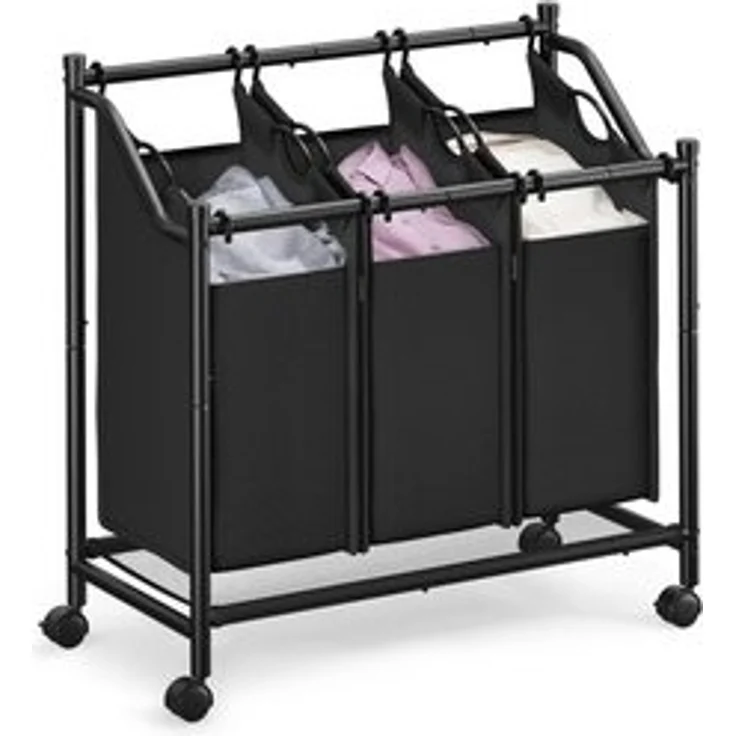 Songmics Wäschekorb mit Rollen, Wäschesammler mit 3 abnehmbaren Wäschesäcken, Wäschewagen, für Waschküche Schlafzimmer Badezimmer, 3x45 L, tintenschwarz – Bild 6