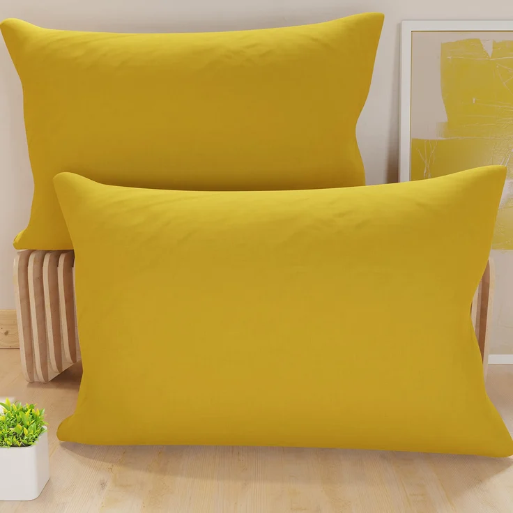 PETTI Artigiani Italiani – 2er-Set Kissenbezüge 70x50 cm aus Mikrofaser, Zierkissenbezüge für Schlafzimmer & Sofa, Uni Ocker Gelb, 100 % Made in Italy – Bild 1