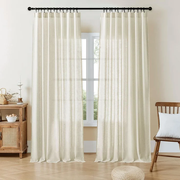 Joydeco Halbtransparente Vorhänge für Wohnzimmer, Leinen-Vorhänge, 244 cm Länge, 2 Paneele, Set für Schlafzimmer, weiße Vorhänge, 244 cm Lange Stangentaschen, Schlaufen auf der Rückseite (L x B): 244
