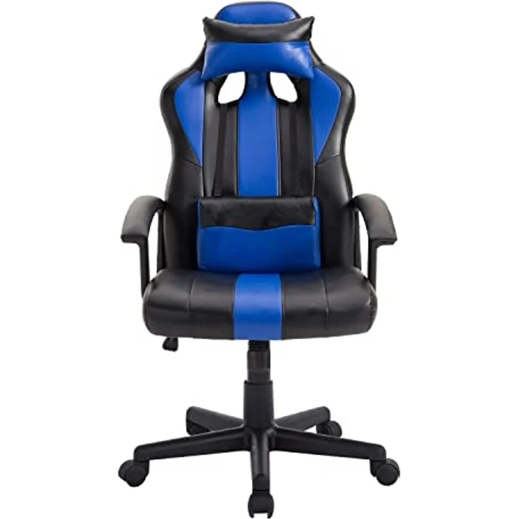 Happy Garden Gamer Sessel schwarz und blau Crash, Gaming Stuhl, ergonomischer Bürostuhl mit Lendenwirbelstütze und Kopfstütze, drehbar, höhenverstellbar und neigbare Rückenlehne – Bild 4