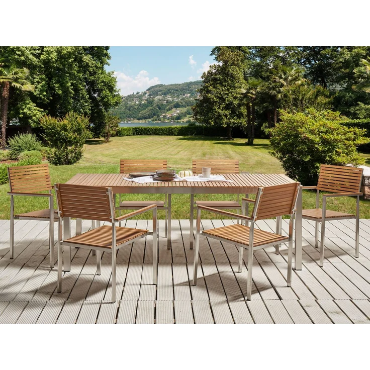 Beliani 'VIAREGGIO' Gartentisch Set, Teakholz Heller Holzfarbton, 200x90x75 cm – Bild 3