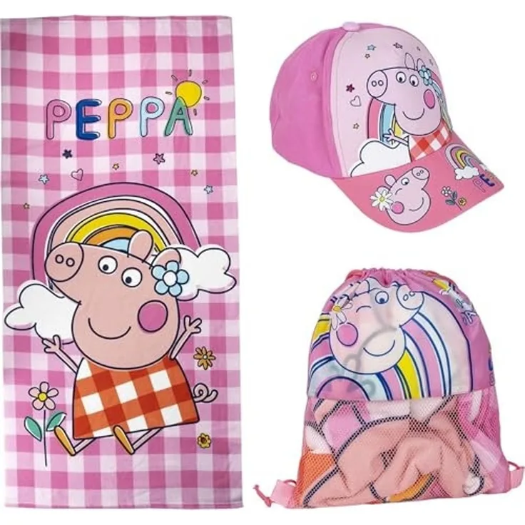 Peppa Pig Waschlappen-Set Handtücher im praktischen Beutel für Kinder