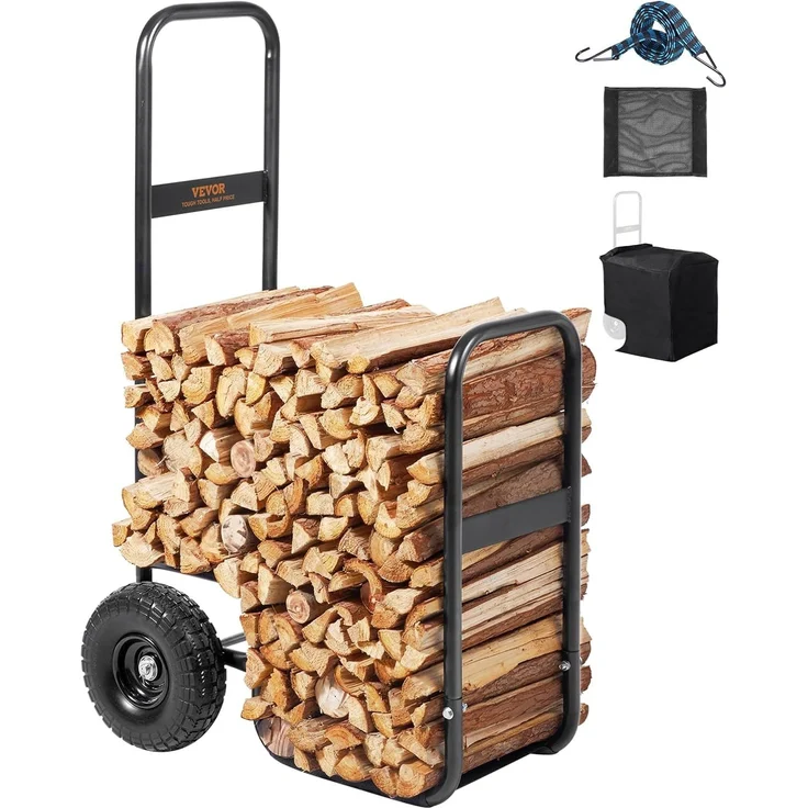 VEVOR Kaminholzregal 67 x 52 x 110 cm Brennholzwagen Pulverbeschichteter Stahl Brennholzkarre – Bild 1