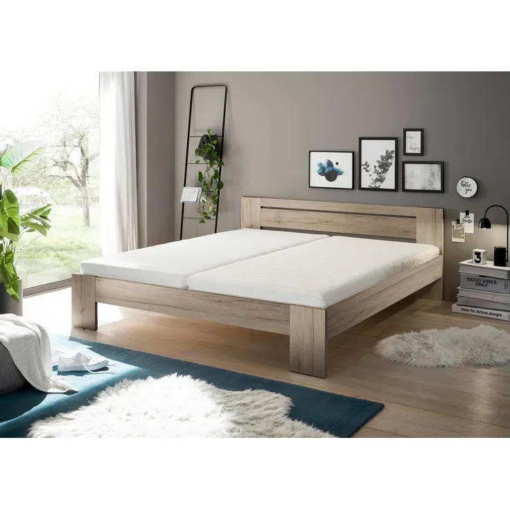 CANNES Futonbett 180x200 cm - Minimalistisches Doppelbett in Eiche San Remo Optik - 185 x 71 x 204 cm (B/H/T)
