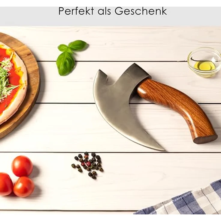 Hanseküche Pizzaschneider Pizza Axt, mit Wikinger Runen und Lederschutz – Bild 3