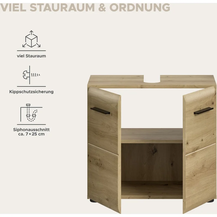Waschbeckenunterschrank (B/H/T: 60x54x30 cm) in Artisan Oak Nachbildung und Artisan Oak Nachbildung – Bild 8