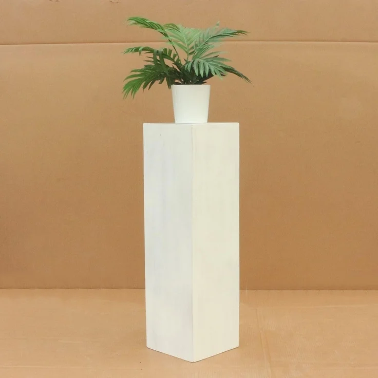 Oriental Galerie Blumenhocker Massive Holz Säule Viereckig Podest Lime-Weiß klein 65cm (1 St) – Bild 6