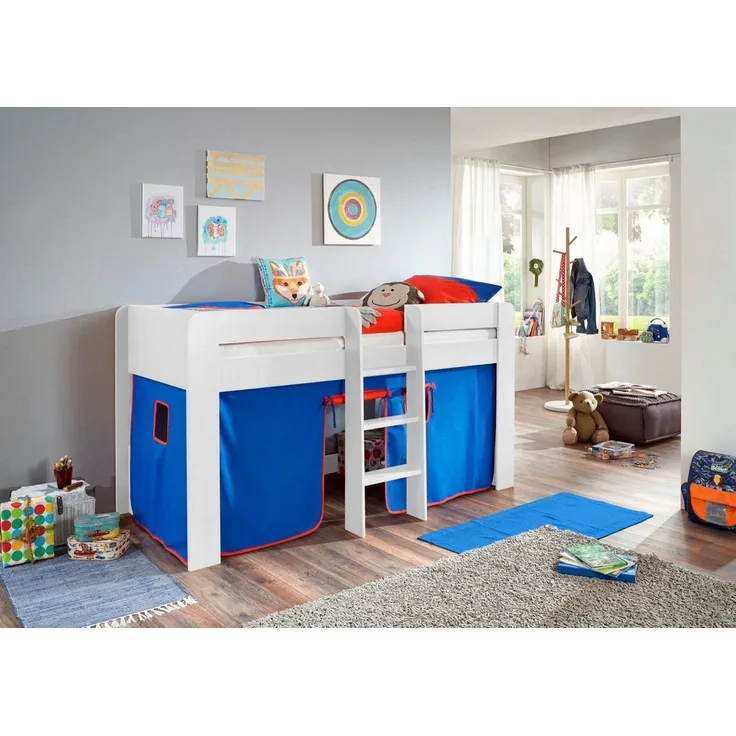 Relita Hochbett Andi mit Rolllattenrost und Vorhang, mit Leiter, pflegel. Dekor Oberfläche