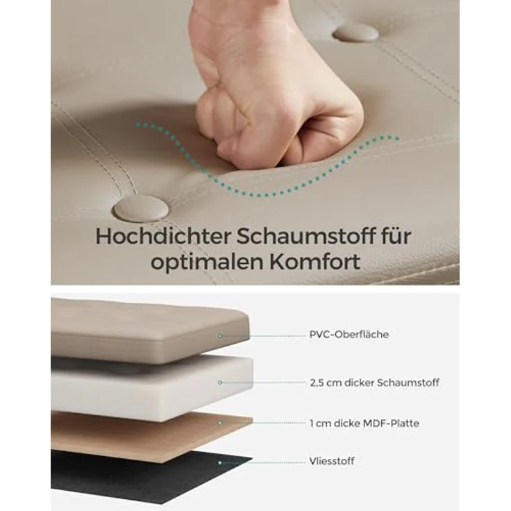 Songmics Sitzhocker Sitztruhe, Sitzbank, Holzwerkstoff, Helltaupe, 76L cm – Bild 6