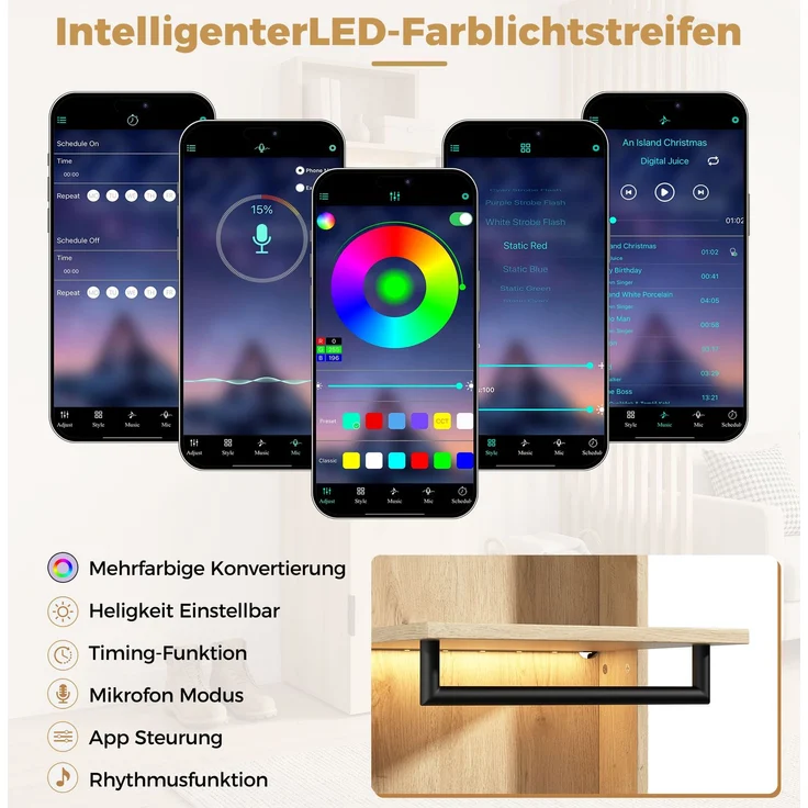 Garderobenschrank aus MDF mit LED-Kleiderstange & Schmuckschublade, 45x47x200 cm, Eiche – Bild 7