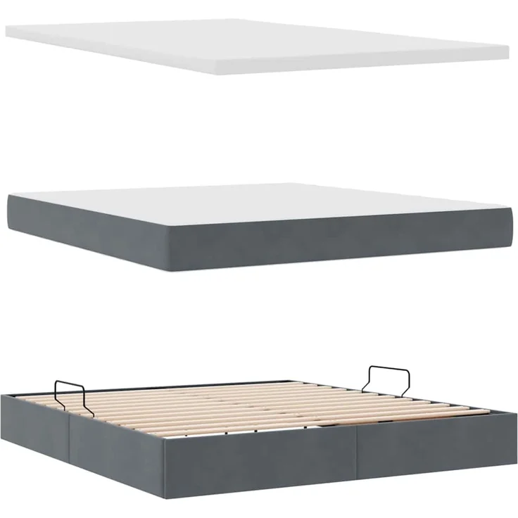 vidaXL Aufbewahrungsbett mit Matratze Dunkelgrau 160 x 200 cm Samt 3372100 – Bild 8