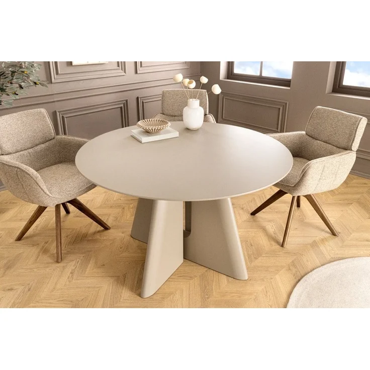 riess-ambiente Esstisch ORGANIKO 120cm cement greige - MDF, skulpturales Gestell, kratzfest (Einzelartikel, 1-St), stilvoller Küchentisch mit runder Tischplatte - ideal für 4 Personen – Bild 1