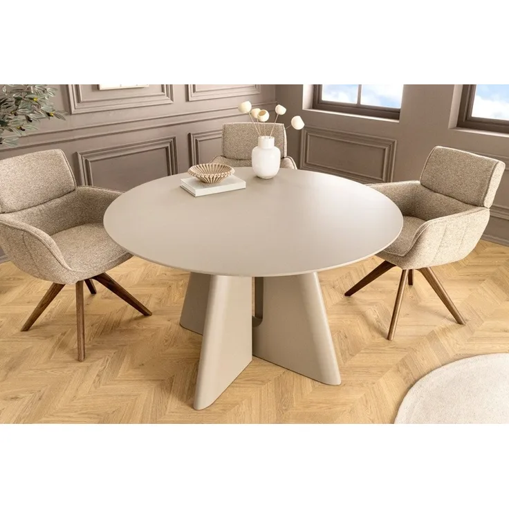 riess-ambiente Esstisch ORGANIKO 120cm cement greige - MDF, skulpturales Gestell, kratzfest (Einzelartikel, 1-St), stilvoller Küchentisch mit runder Tischplatte - ideal für 4 Personen