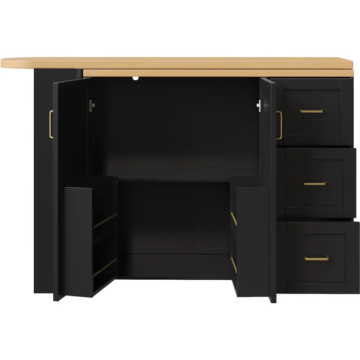 Merax Verlängerbarer Barwagen mit 2 Türen & 3 Schubladen (135-228 x 39 x 104 cm), rollbar, Bartisch in Schwarz, Arbeitsplatte in Holzoptik – Bild 8
