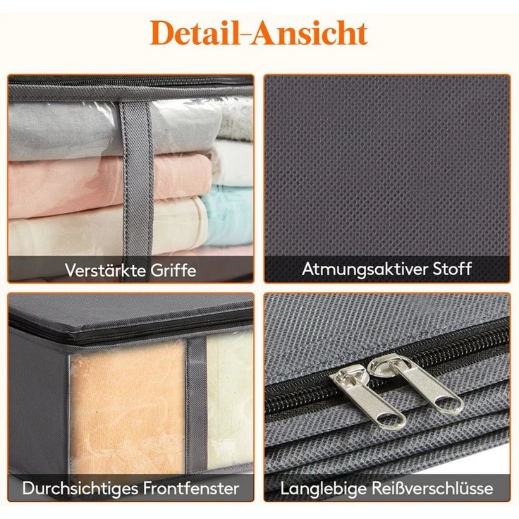 Lifewit Aufbewahrungsdose Unterbett Aufbewahrungsbox mit Deckel, faltbare Aufbewahrungstasche. (Set, 4 St, 40l-4tlg, 65l-4tlg, 75l-4tlg) – Bild 3