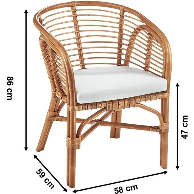 Kobolo 4-Fußstuhl Sessel UMBA Rattan - natur braun mit Armlehnen (aus Rattan, 1 St), 58 x 59 x 47/78 cm