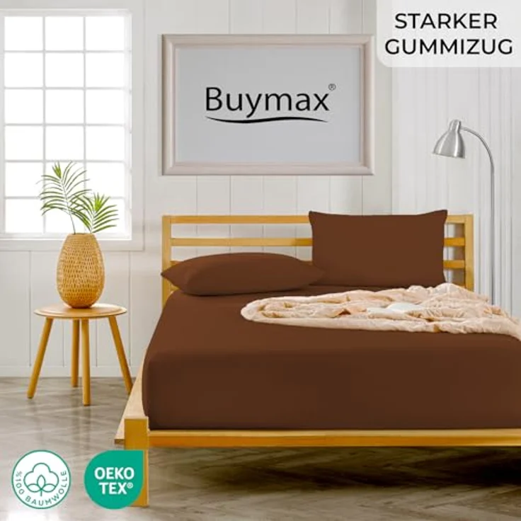 Buymax® Spannbettlaken 120x200 cm Baumwolle 100% Spannbetttuch Bettlaken Jersey, Matratzenhöhe bis 25 cm, Farbe Schokobraun – Bild 3