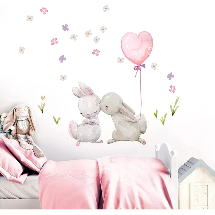 Little Deco Wandtattoo Küssende Hasen Ballon 100x92 cm