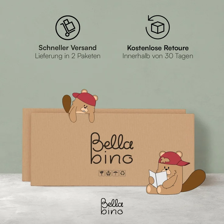 Bellabino 'Bia' Hausbett 90x200 cm mit 2 Schubladen, weiß, Kiefer Massivholz, Montessori Kinderbett mit Stauraum, inkl. Rausfallschutz und Lattenrost – Bild 10