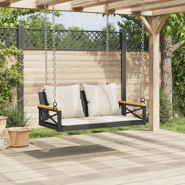 vidaXL Hängebank mit Kissen Schwarz 109x62x40 cm Poly Rattan 368155 – Bild 3