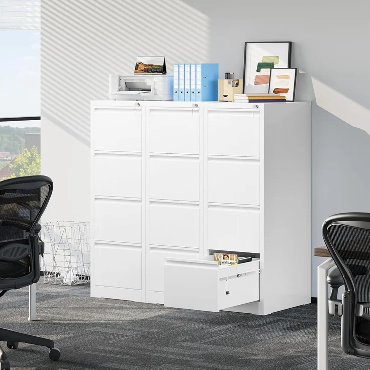 YITAHOME Aktenschrank mit 4 Abschließbaren Schubladen, Kippsicherer Rollender Aktenschrank mit Rädern für das Büro zu Hause, Unter-Pult-Aktenschränke, weiß, 62 x 45.8 x 133 cm – Bild 2