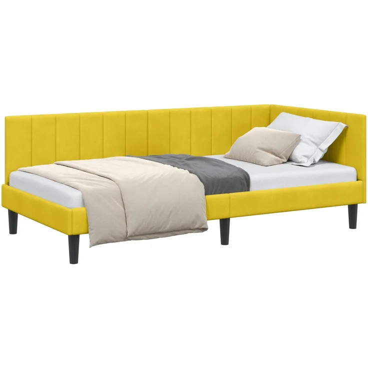 vidaXL Eckbettgestell mit Kopfteil Gelb 100 cm x 200 cm Samt 42016364 – Bild 1
