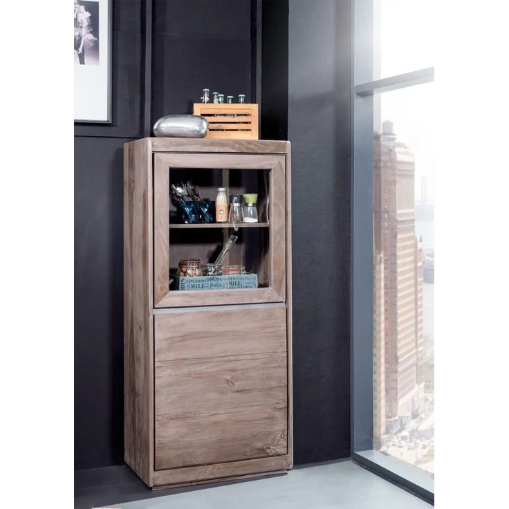 Vitrine Sheesham 63x40x147 smoked oak lackiert SYDNEY #205 – Bild 6