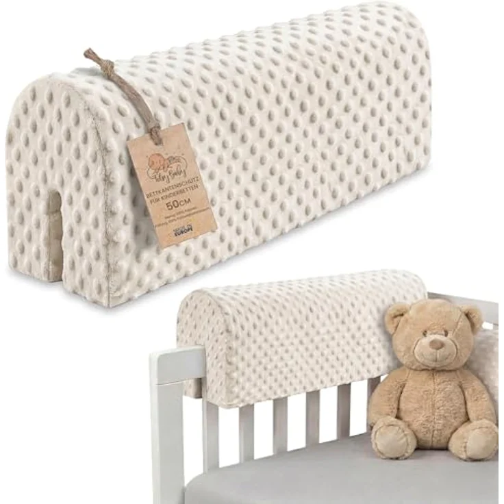 Bettkantenschutz für Kinderbetten 50 cm - Schutz für Bettrahmen Baby Bett rausfallschutz für boxspringbett bettgitter mit Bezug Kantenschutz Kinder Babybett Hellbeige – Bild 2