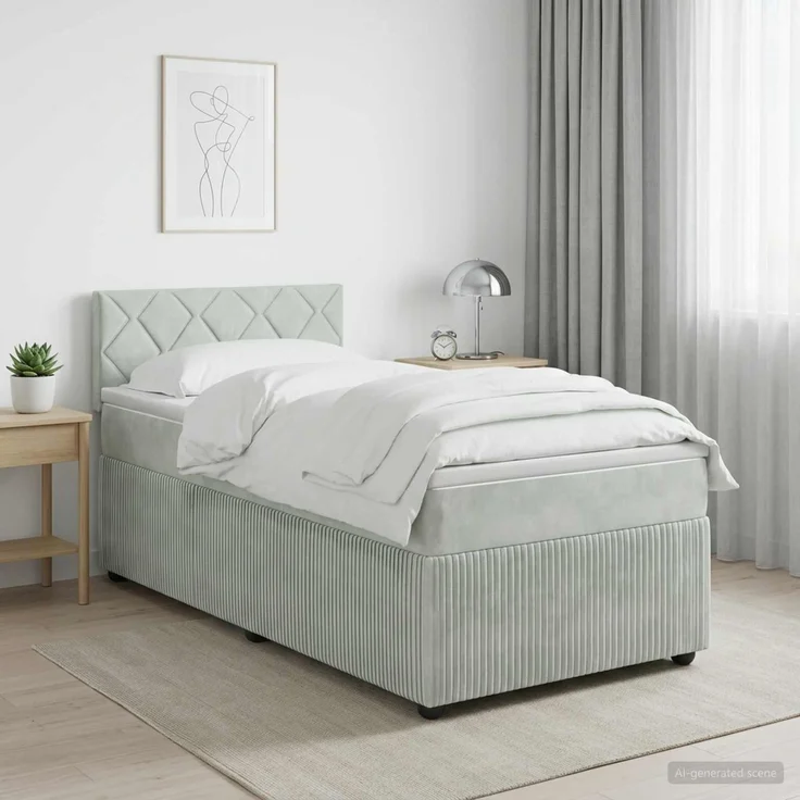 vidaXL Boxspringbett mit Matratze Hellgrau 90 x 190 cm Samt 3451589 – Bild 1