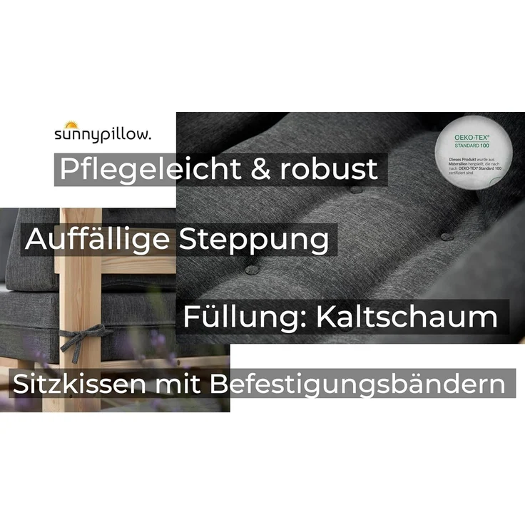 sunnypillow Palettenkissen UV - beständig Outdoor/Indoor Palettenauflage Palettenpolster Palettensofa Sitzkissen Rückenlehne gesteppt Sitzkissen 120 x 60 x 15 cm Silver – Bild 5