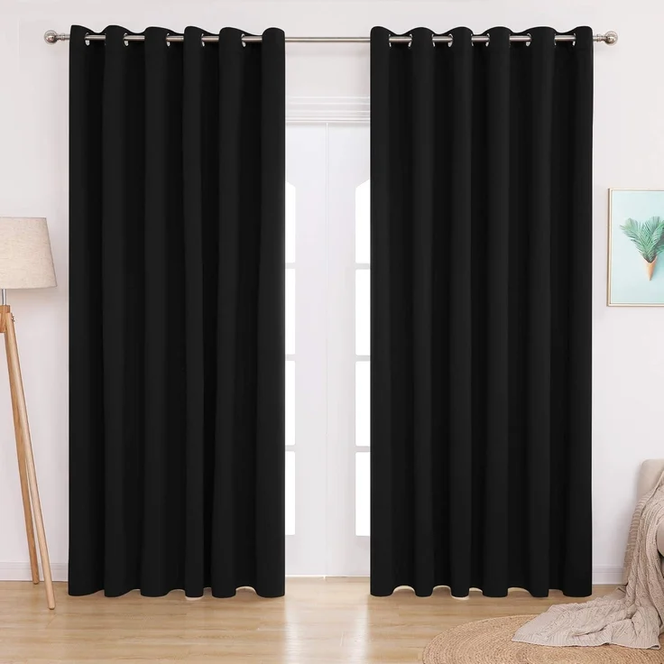 Deconovo Vorhang Blickdicht Kälteschutz Gardinen Schwarz 229x229cm 2er Set – Bild 2