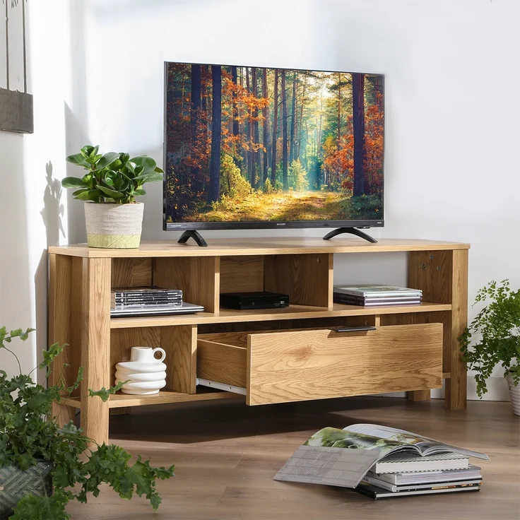 Casâme Eck-TV-Möbel 1 Schublade Eiche Dekor - L120 cm - Helles Holz – Bild 5