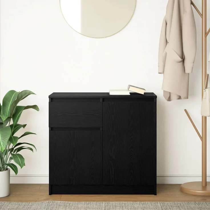 vidaXL Sideboard mit Schublade Schwarz Eichen-Optik 71x35x65 cm 861599 – Bild 2