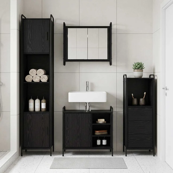 vidaXL Badezimmerschrank-Set 3 Stk. Schwarz Eichen-Optik 3444531 – Bild 1