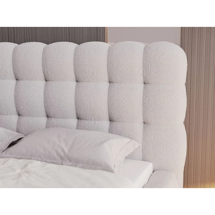GRAINGOLD Twist Polsterbett 140x200, Doppelbett mit Bettkasten und Lattenrost, Bouclé-Stoff, Hellgrau – Bild 6