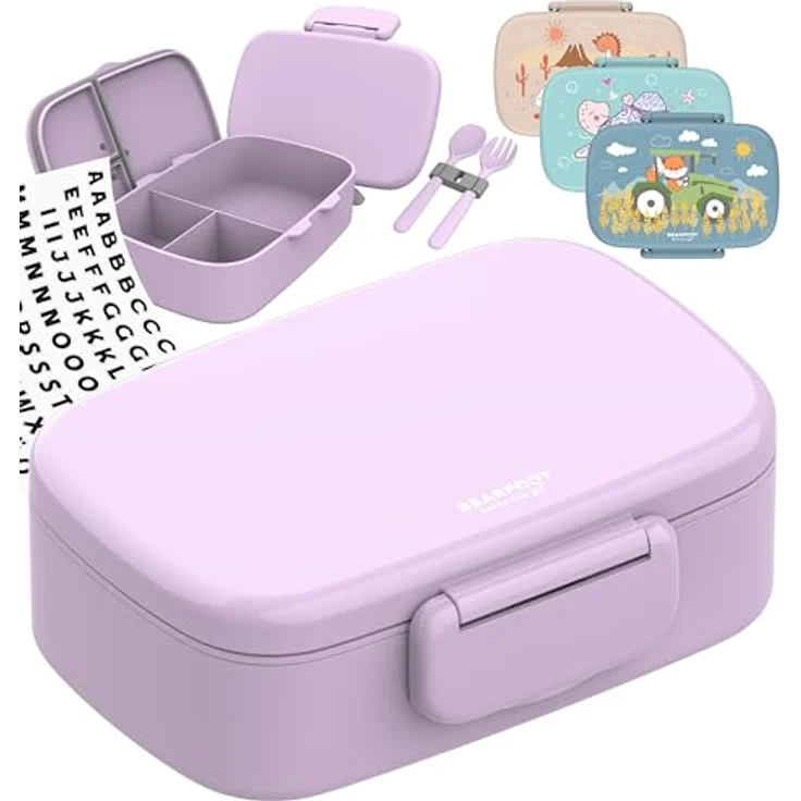 BEARFOOT Lunchbox Brotdose Kinder mit Fächern, leicht & auslaufsicher - lila, Kindergarten und Schule - Mädchen und Jungen, Vesperbox, Snackbox – Bild 2
