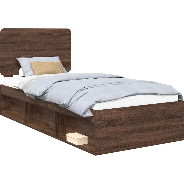 vidaXL Bettrahmen Braun Eichen-Optik 90 x 200 cm Massives Kiefernholz 3412539 – Bild 1