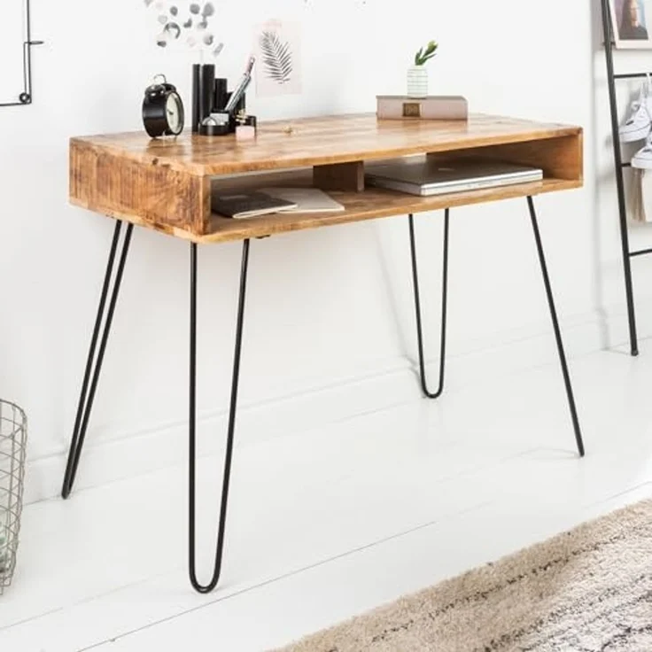 riess-ambiente Schreibtisch SCORPION 100cm natur, Arbeitszimmer · Massivholz · Metall · Home Office – Bild 2