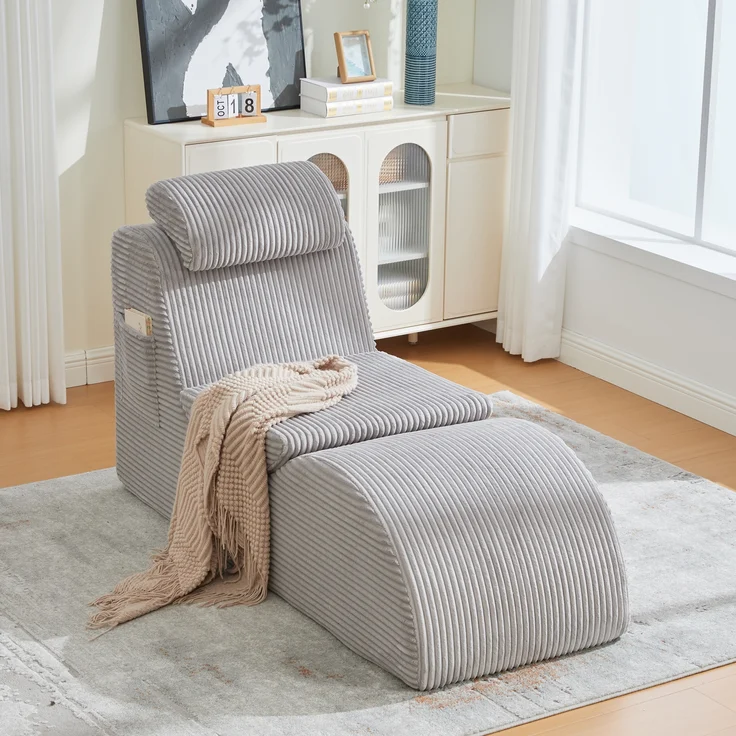 LVHOM Relaxsessel Ergonomisches Design, Lesesessel mit verstellbarer Kopfkissen und Sitzkissen, Fernsehsessel mit Seitentasche, Cord Bezug, bis 200kg belastbar – Bild 9